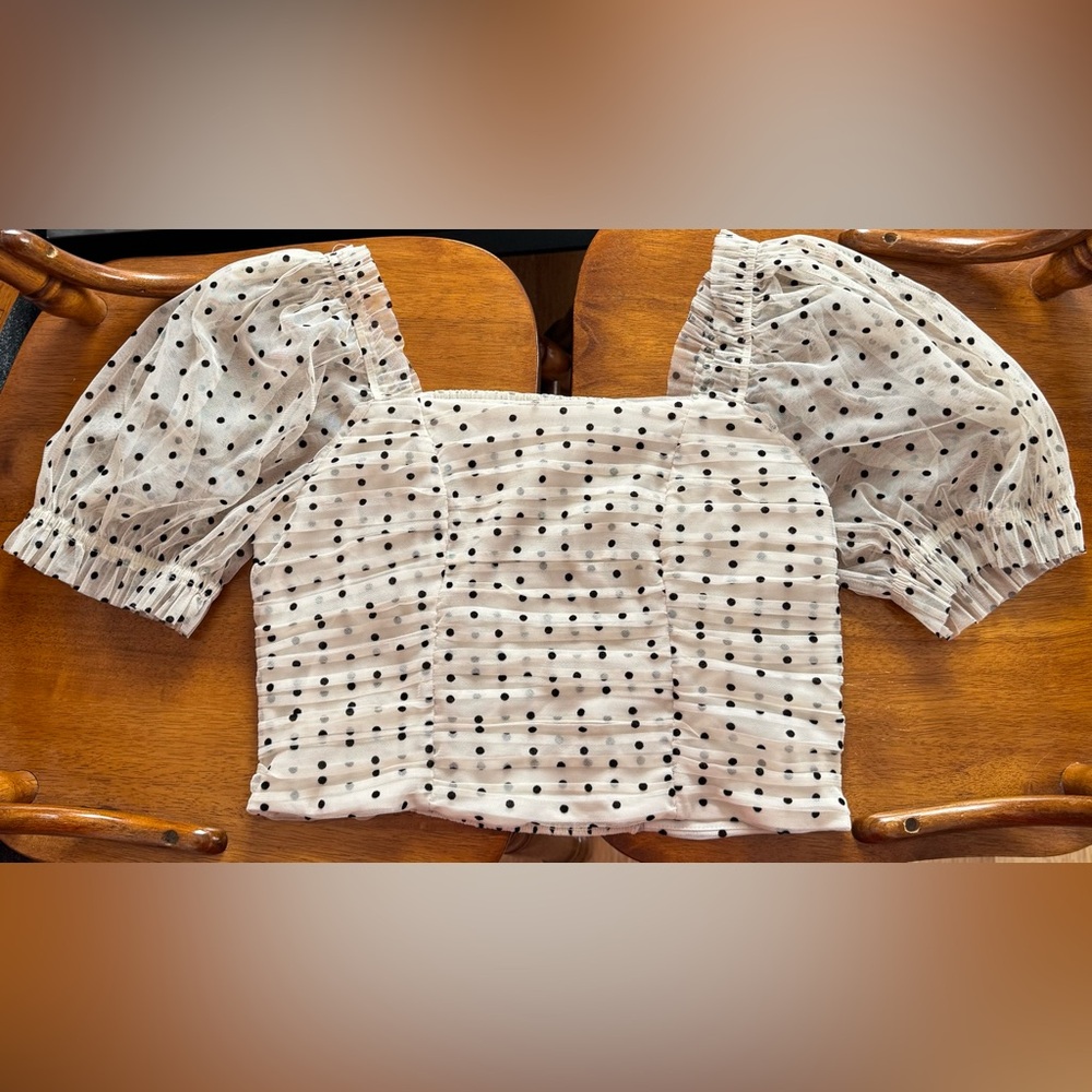 H&M Polka Dot Puff Sleeved Crop Top Size 12